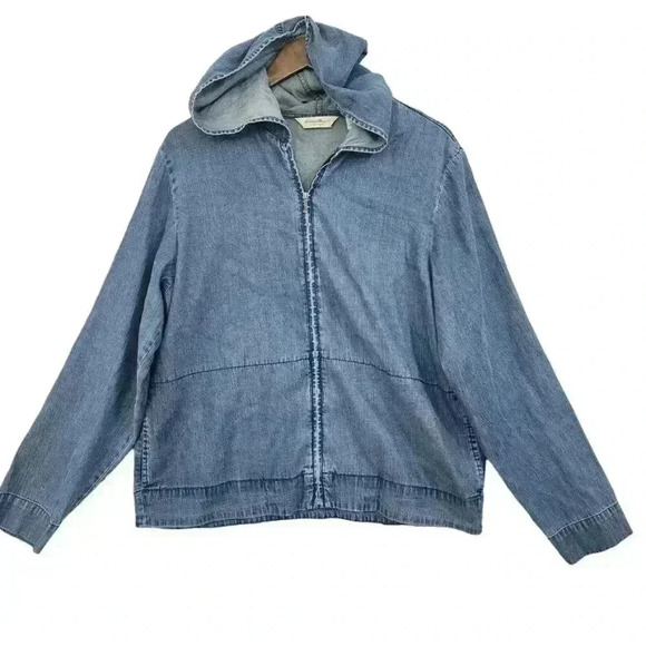Eddie Bauer Women's Tall L Chambray Hooded Jacket Zip-Up Vintage Style - Picture 1 of 8